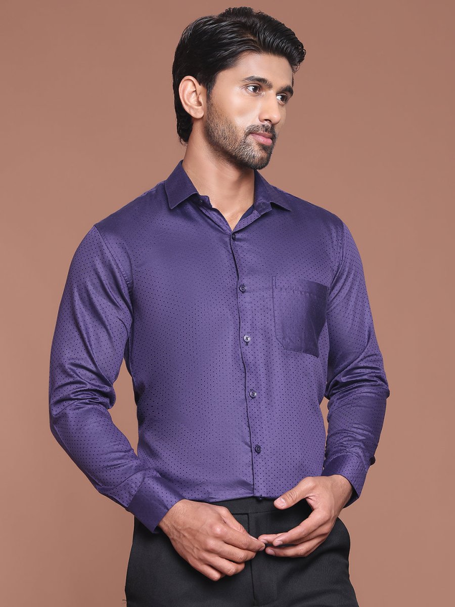 Polka Dot Printed Formal Shirt - SF_9045Purple_S
