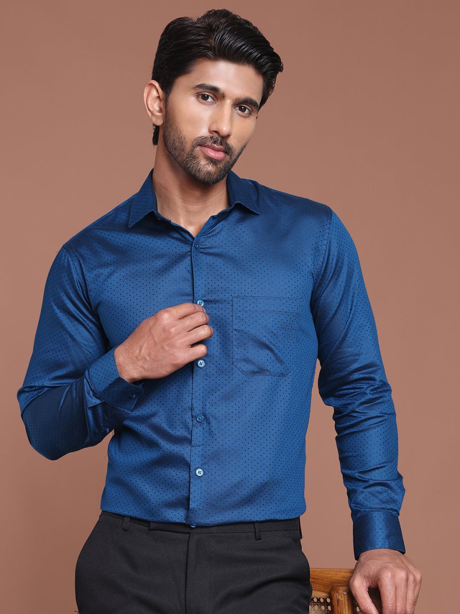 Polka Dot Printed Formal Shirt - SF_9045Peacock_S