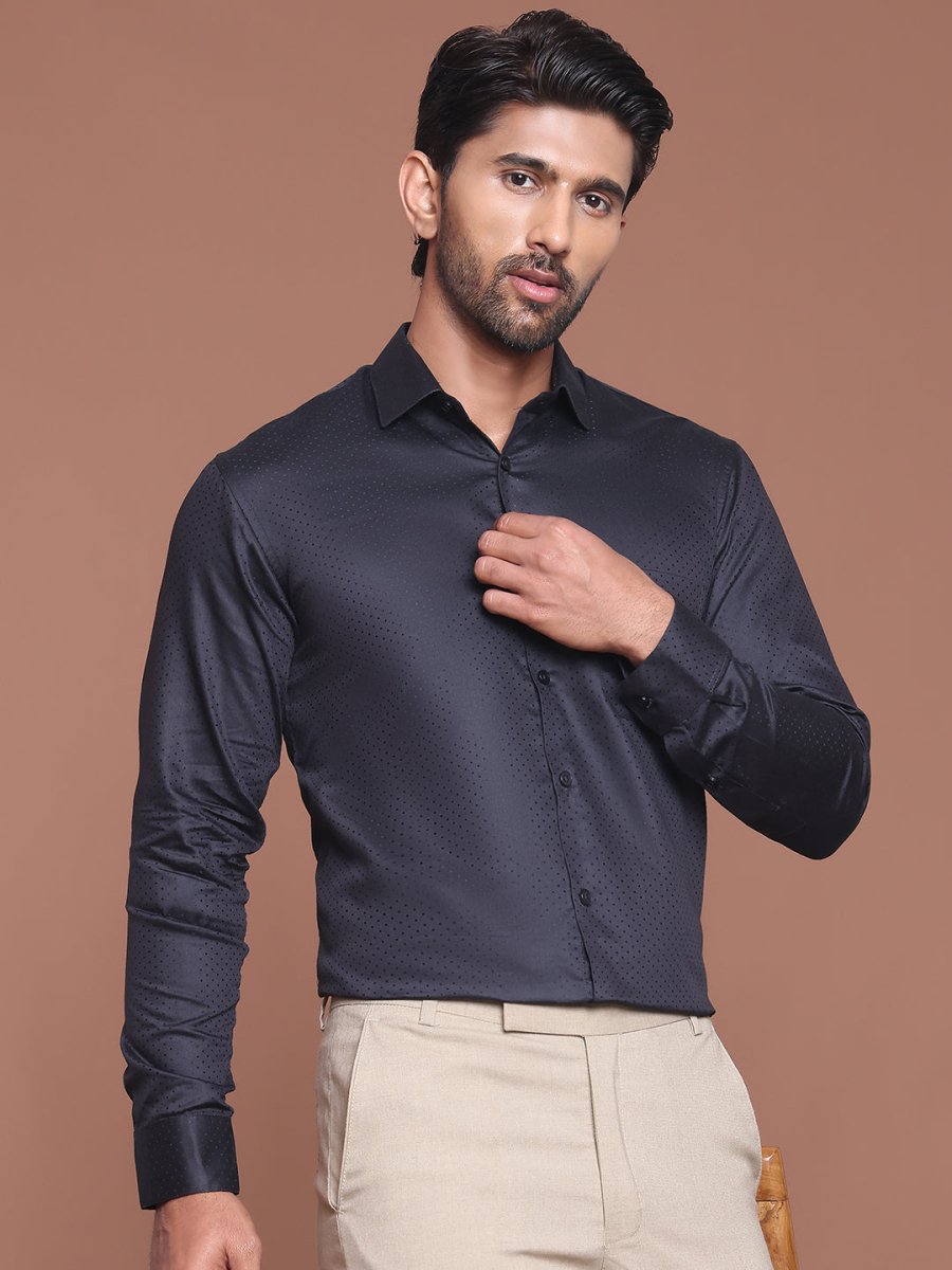 Polka Dot Printed Formal Shirt - SF_9045Black_S