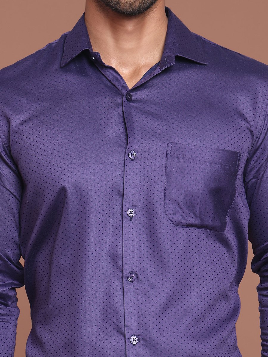Polka Dot Printed Formal Shirt - SF_9045Purple_S