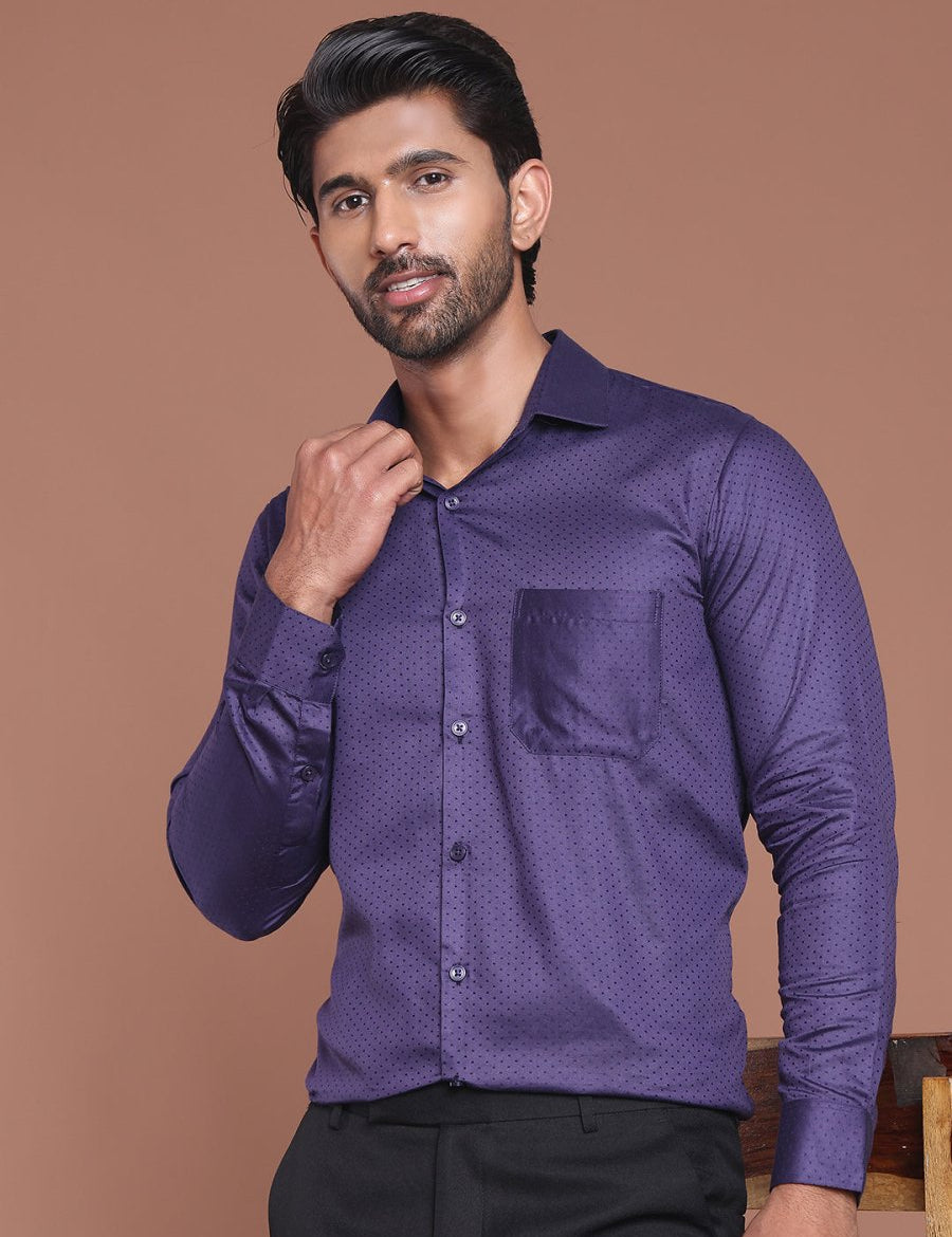 Polka Dot Printed Formal Shirt - SF_9045Purple_S