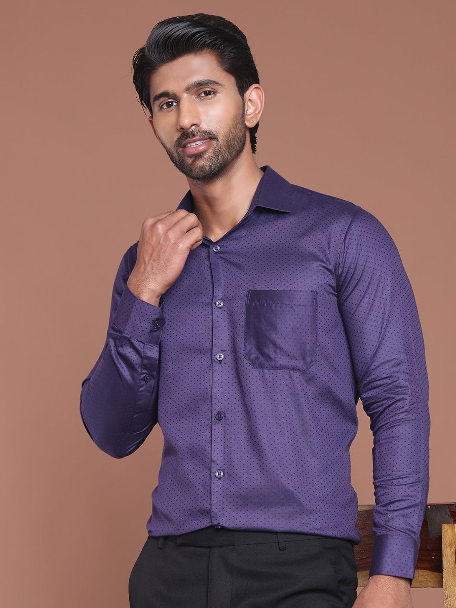 Polka Dot Printed Formal Shirt - SF_9045Purple_S