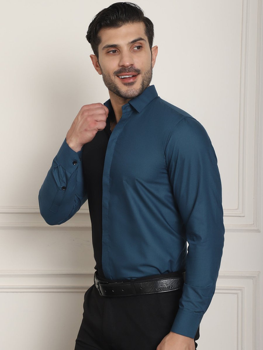 Premium Cotton Satin Formal Shirt - SF_920Peacock_S