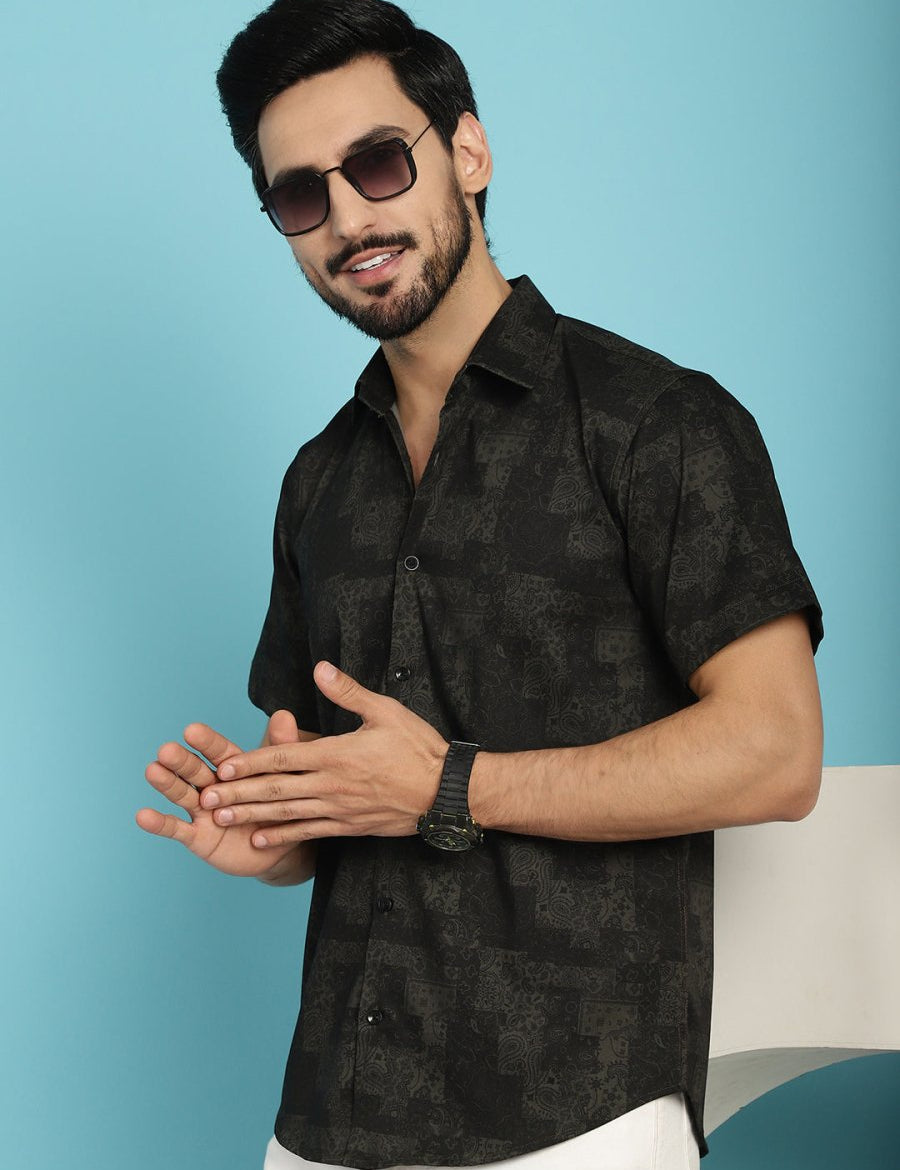 Printed Casual Shirt - SF_903Black_S