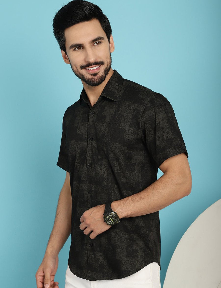 Printed Casual Shirt - SF_903Black_S