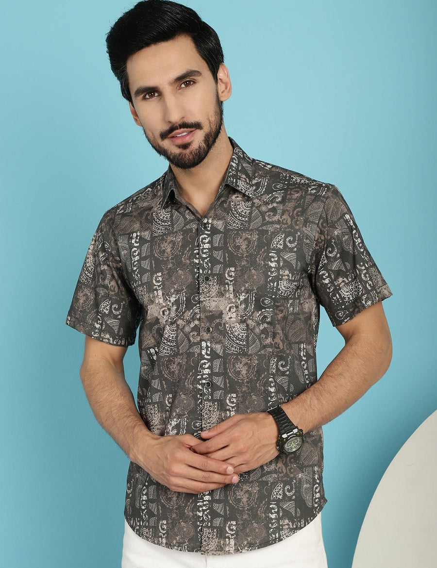 Printed Casual Shirt - SF_913Brown_S
