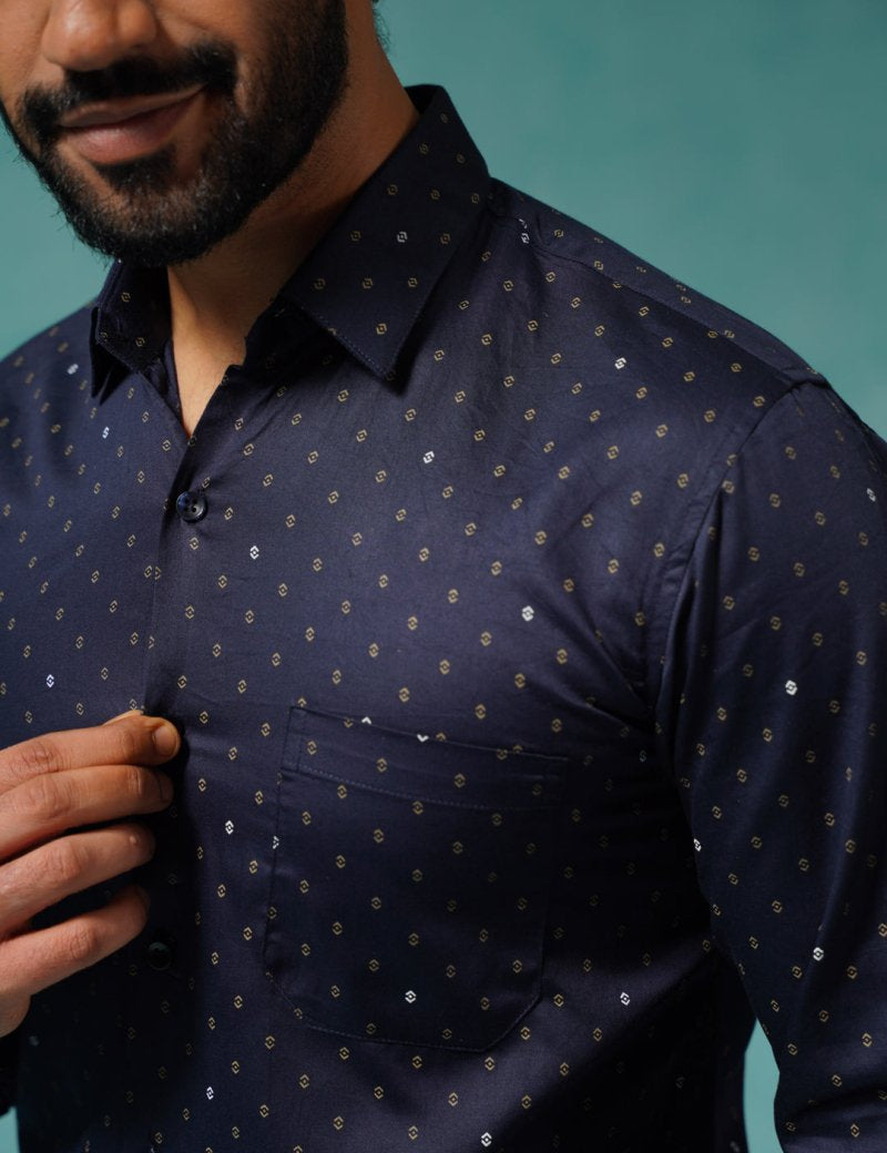 Printed Casual Shirt - SF_906Navy_S