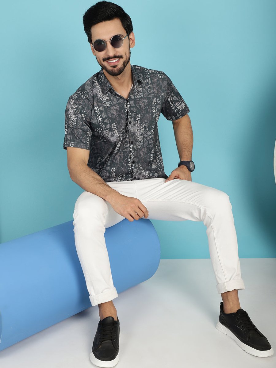 Printed Casual Shirt - SF_913Charcoal_S