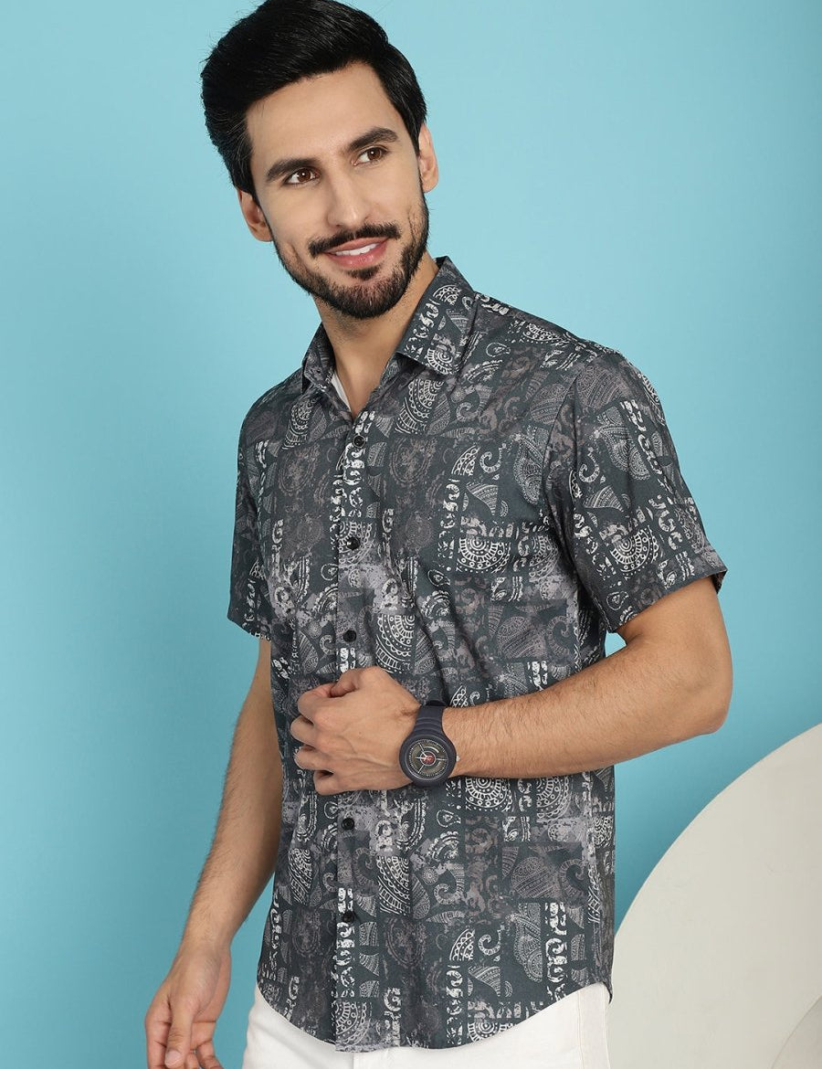 Printed Casual Shirt - SF_913Charcoal_S