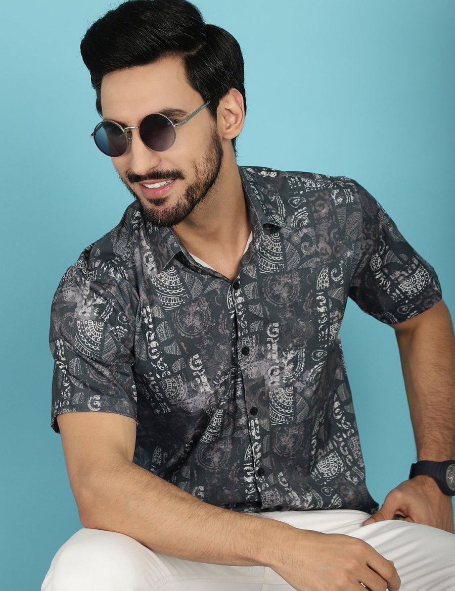 Printed Casual Shirt - SF_913Charcoal_S