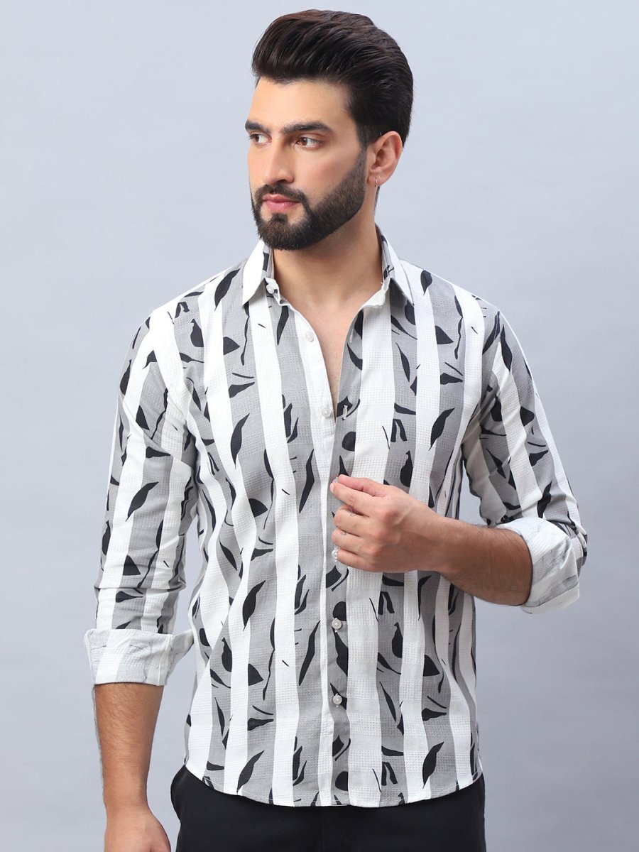 Printed Cotton Casual Shirt For Men - SF_986Grey_S