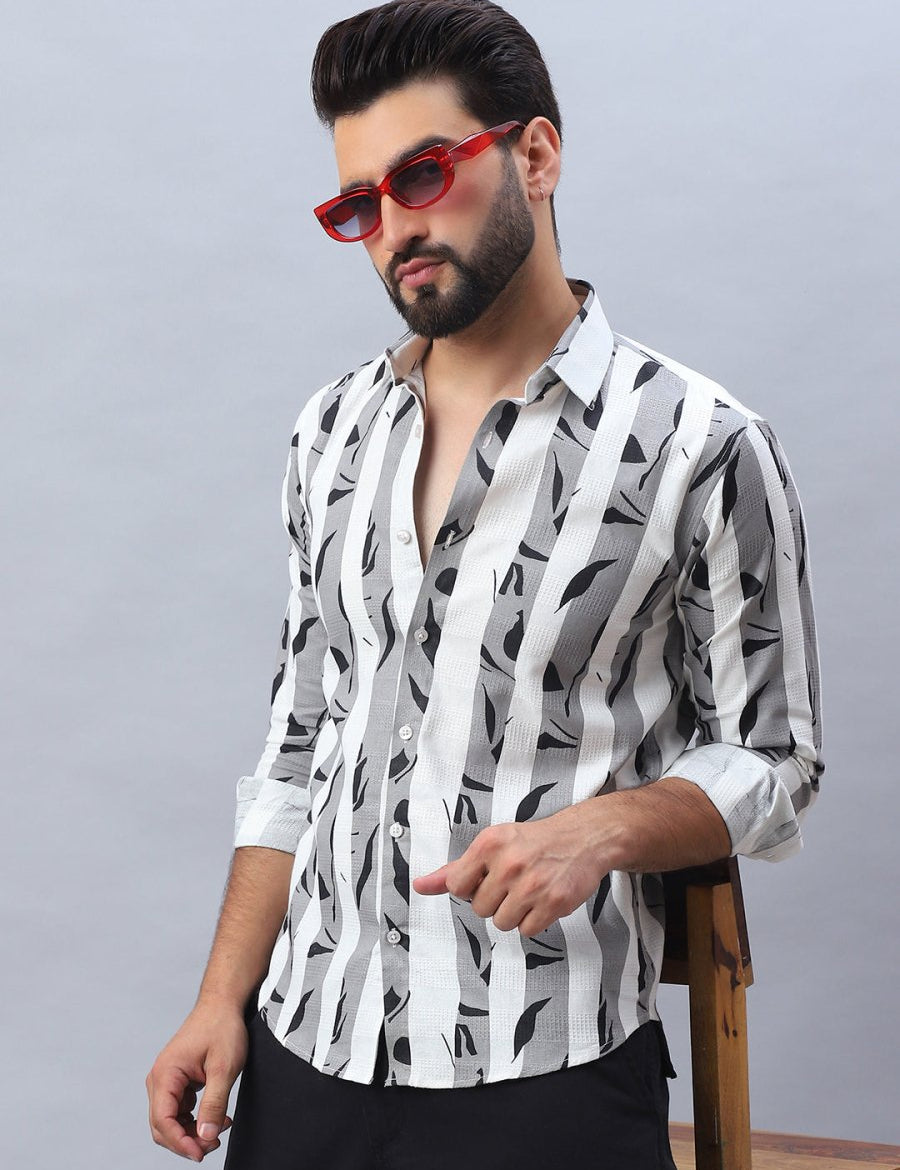 Printed Cotton Casual Shirt For Men - SF_986Grey_S