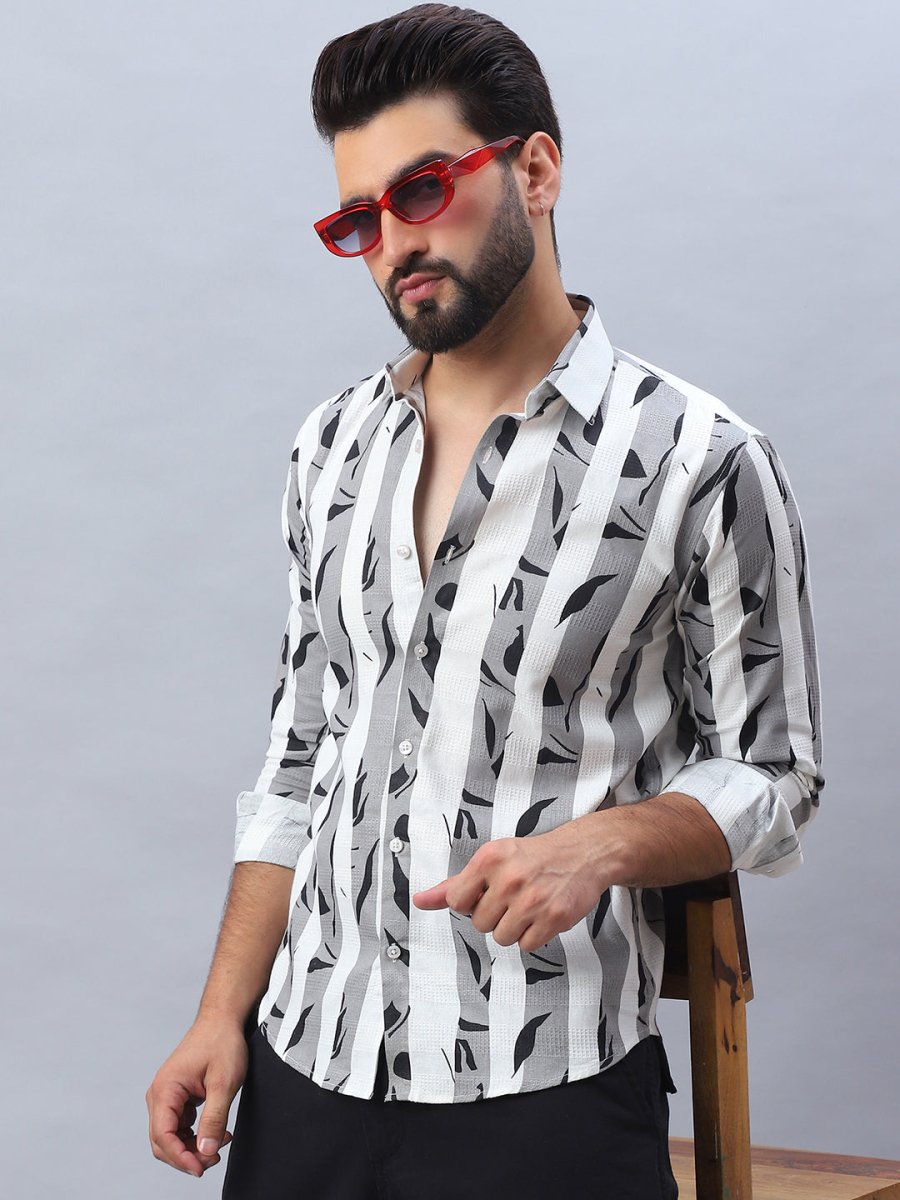 Printed Cotton Casual Shirt For Men - SF_986Grey_S