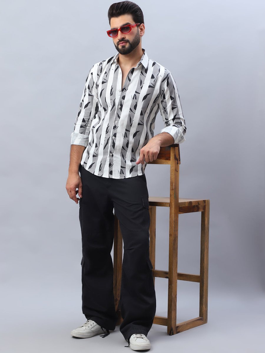Printed Cotton Casual Shirt For Men - SF_986Grey_S