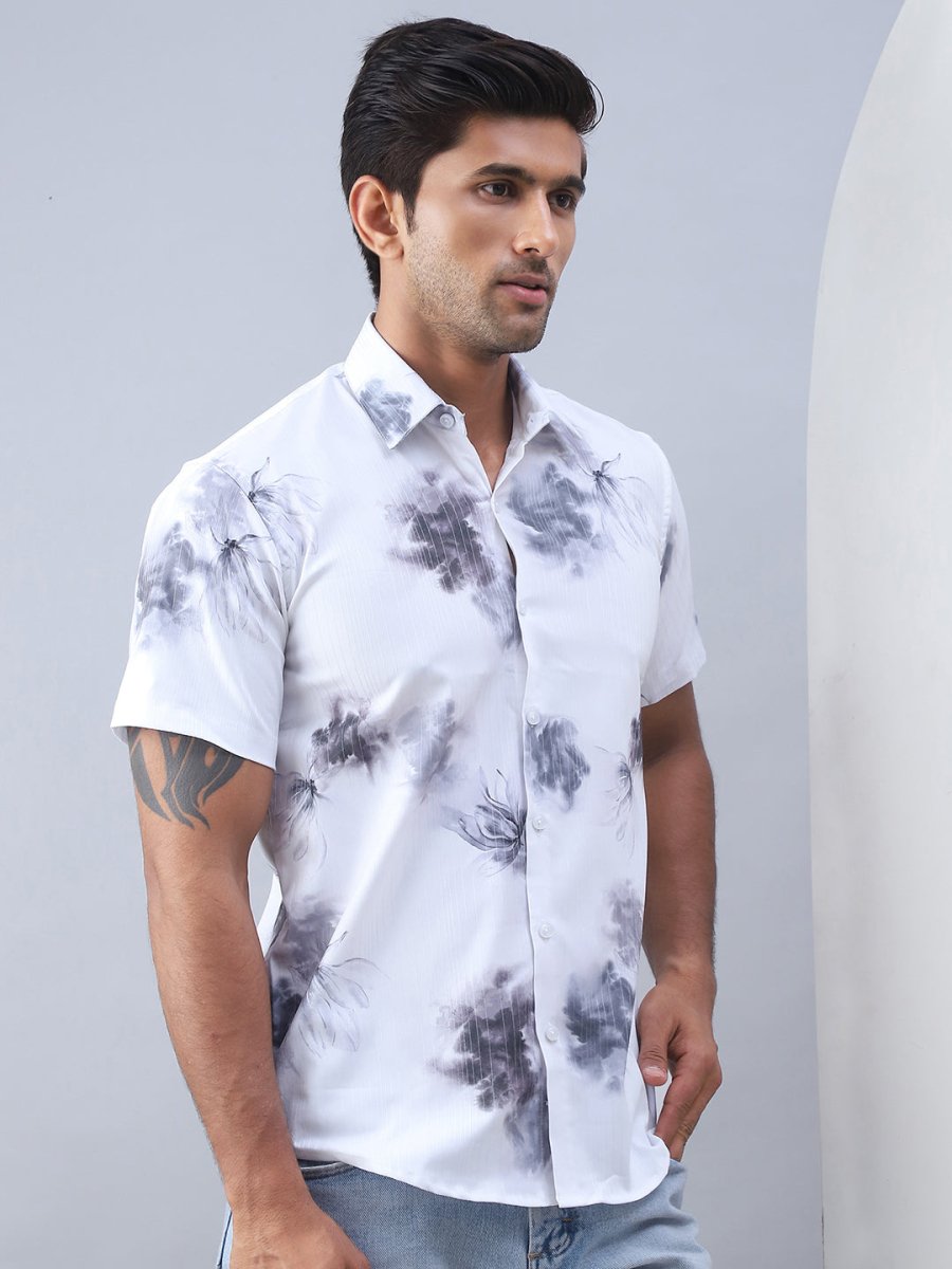 Printed Cotton Casual Shirt For Men - SF_973Grey_S