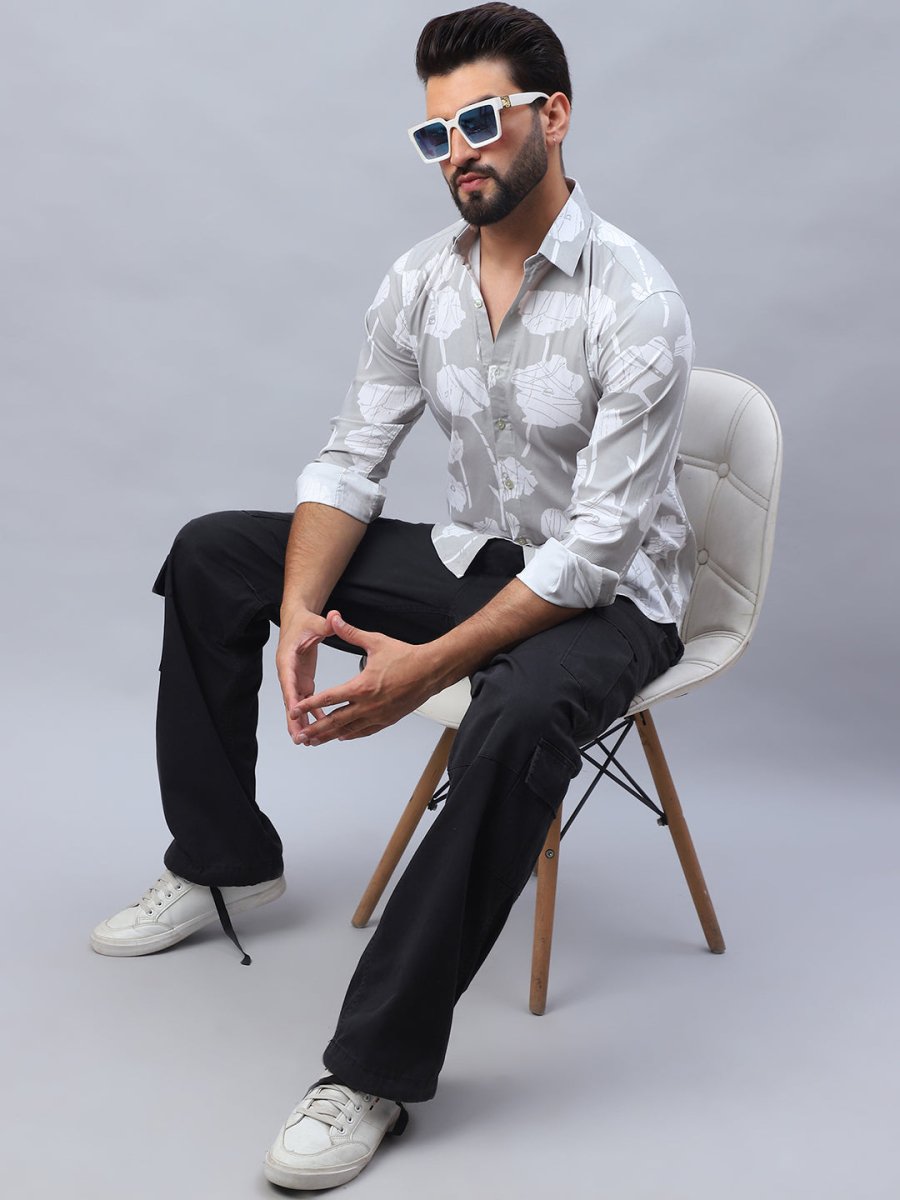 Printed Cotton Casual Shirt For Men - SF_976Grey_S