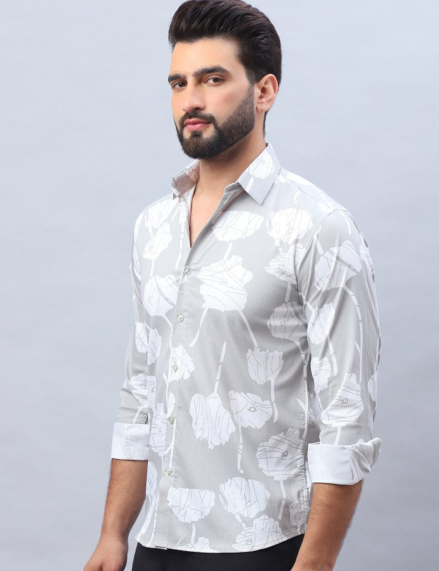 Printed Cotton Casual Shirt For Men - SF_976Grey_S