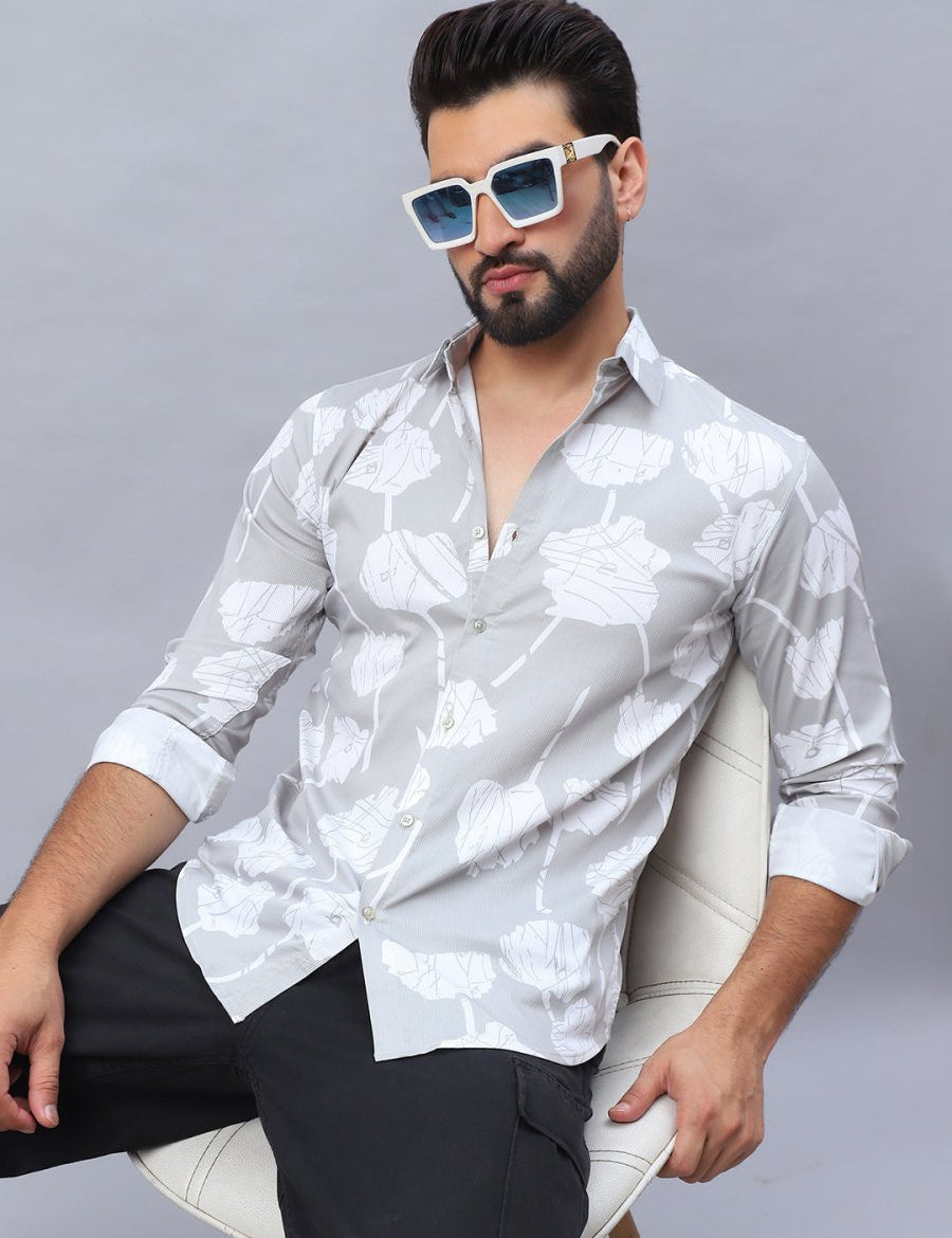 Printed Cotton Casual Shirt For Men - SF_976Grey_S