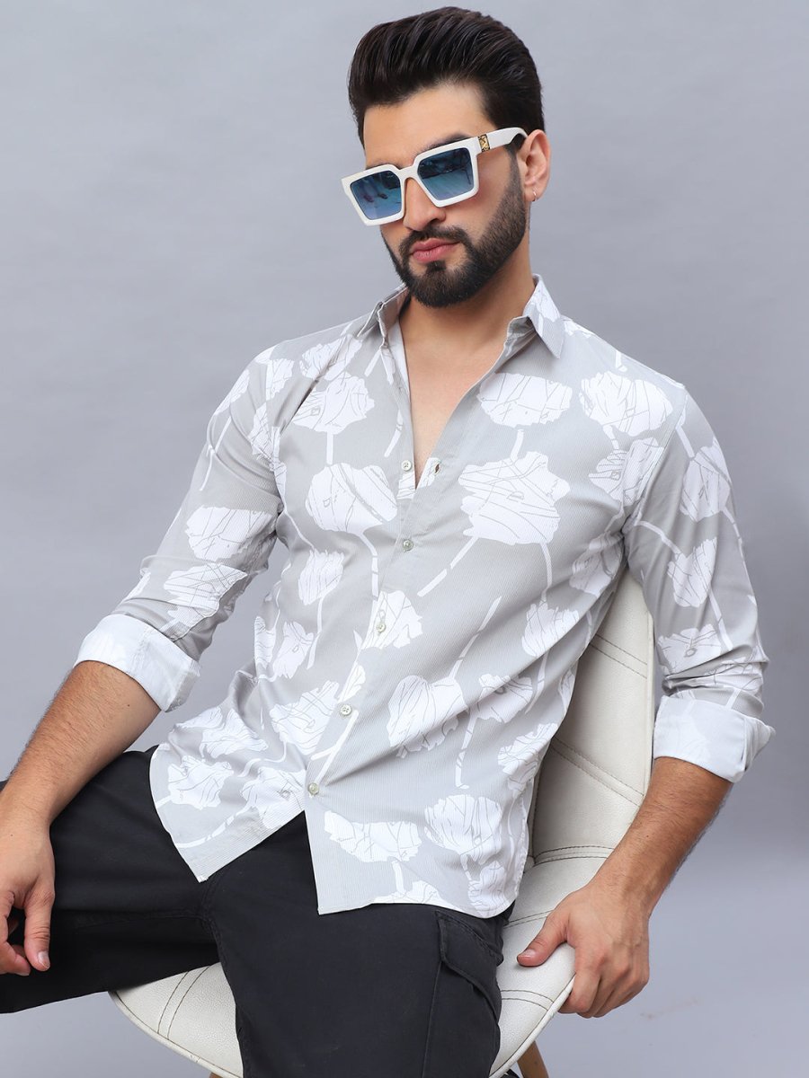 Printed Cotton Casual Shirt For Men - SF_976Grey_S