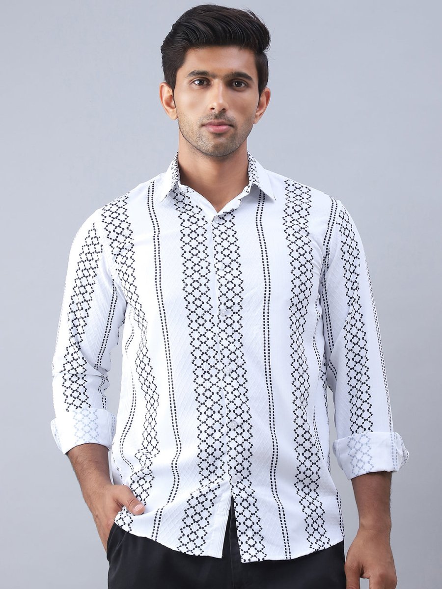 Printed Cotton Casual Shirt For Men - SF_975White_S