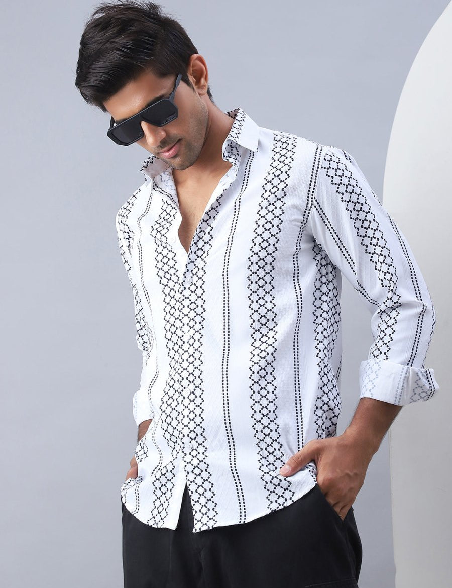 Printed Cotton Casual Shirt For Men - SF_975White_S