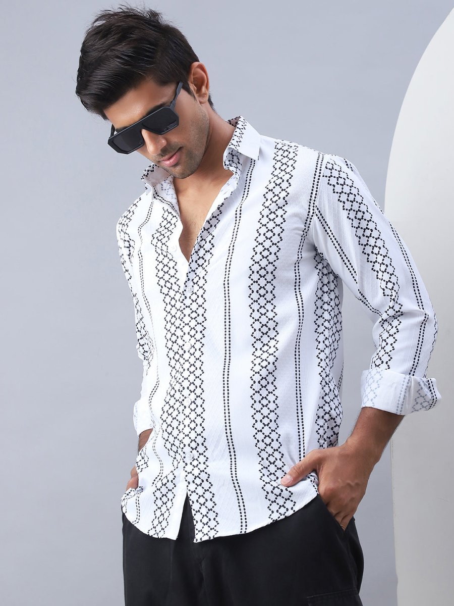 Printed Cotton Casual Shirt For Men - SF_975White_S
