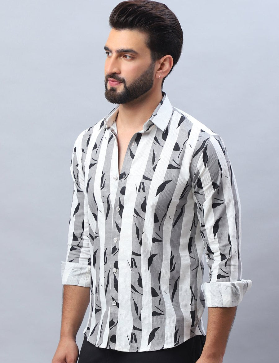 Printed Cotton Casual Shirt For Men - SF_986Grey_S