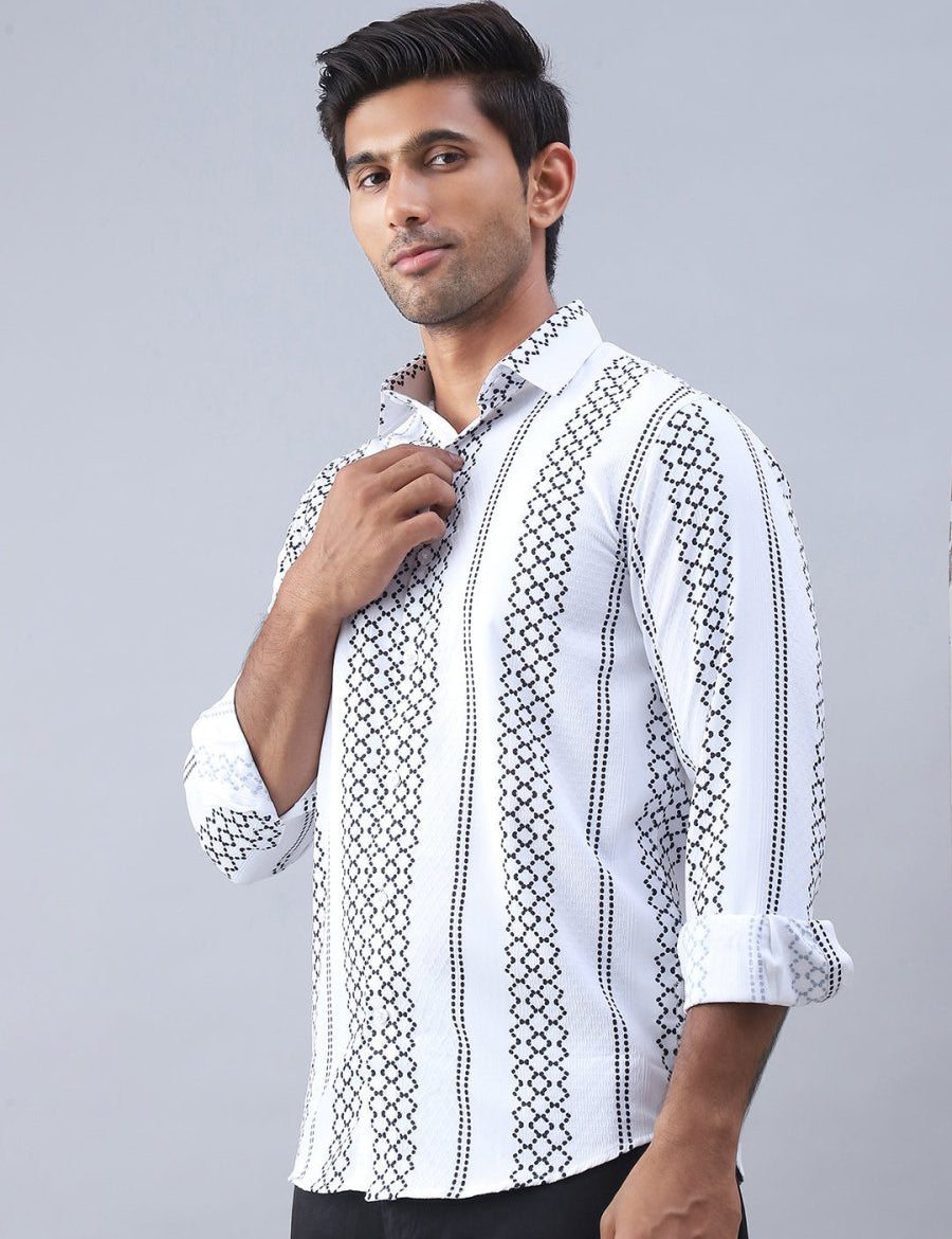 Printed Cotton Casual Shirt For Men - SF_975White_S