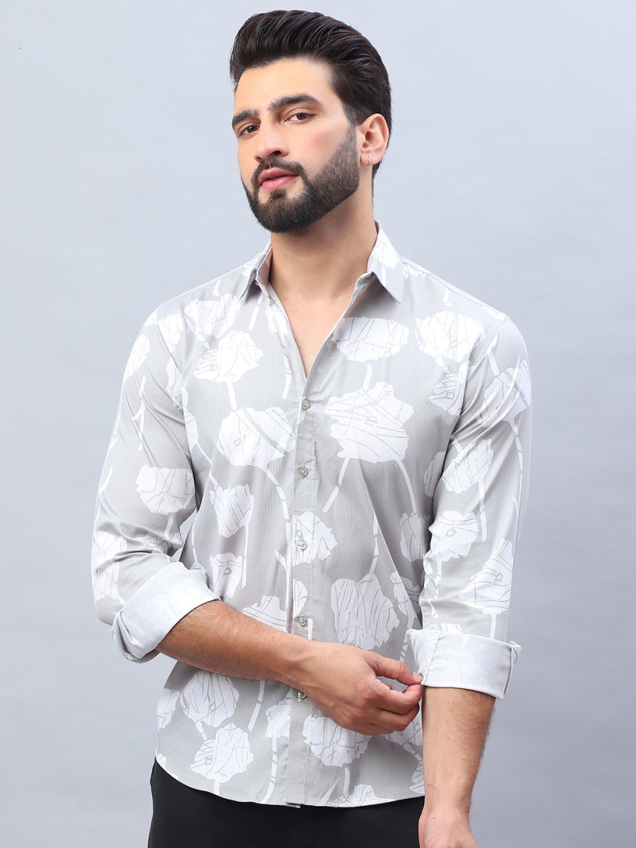 Printed Cotton Casual Shirt For Men - SF_976Grey_S