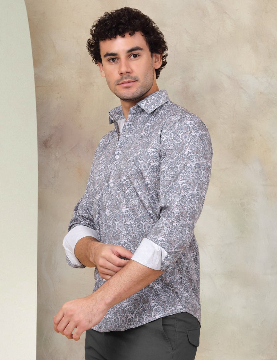 Printed Cotton Casual Shirt for Mens. - SF_945Grey_S