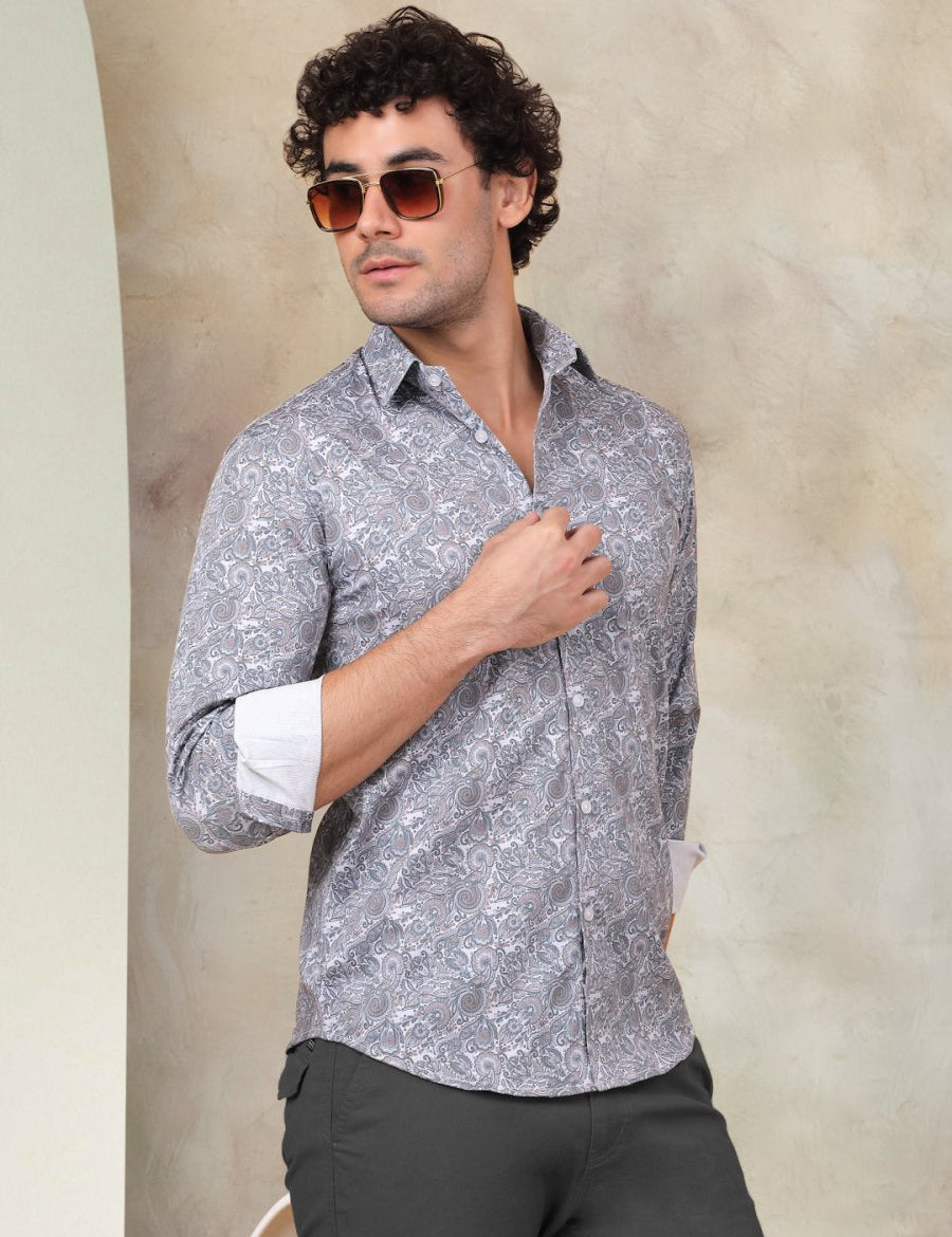 Printed Cotton Casual Shirt for Mens. - SF_945Grey_S