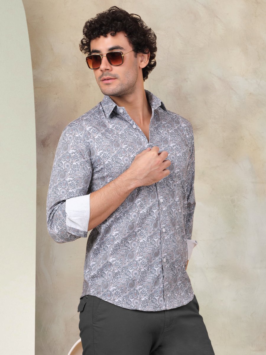 Printed Cotton Casual Shirt for Mens. - SF_945Grey_S