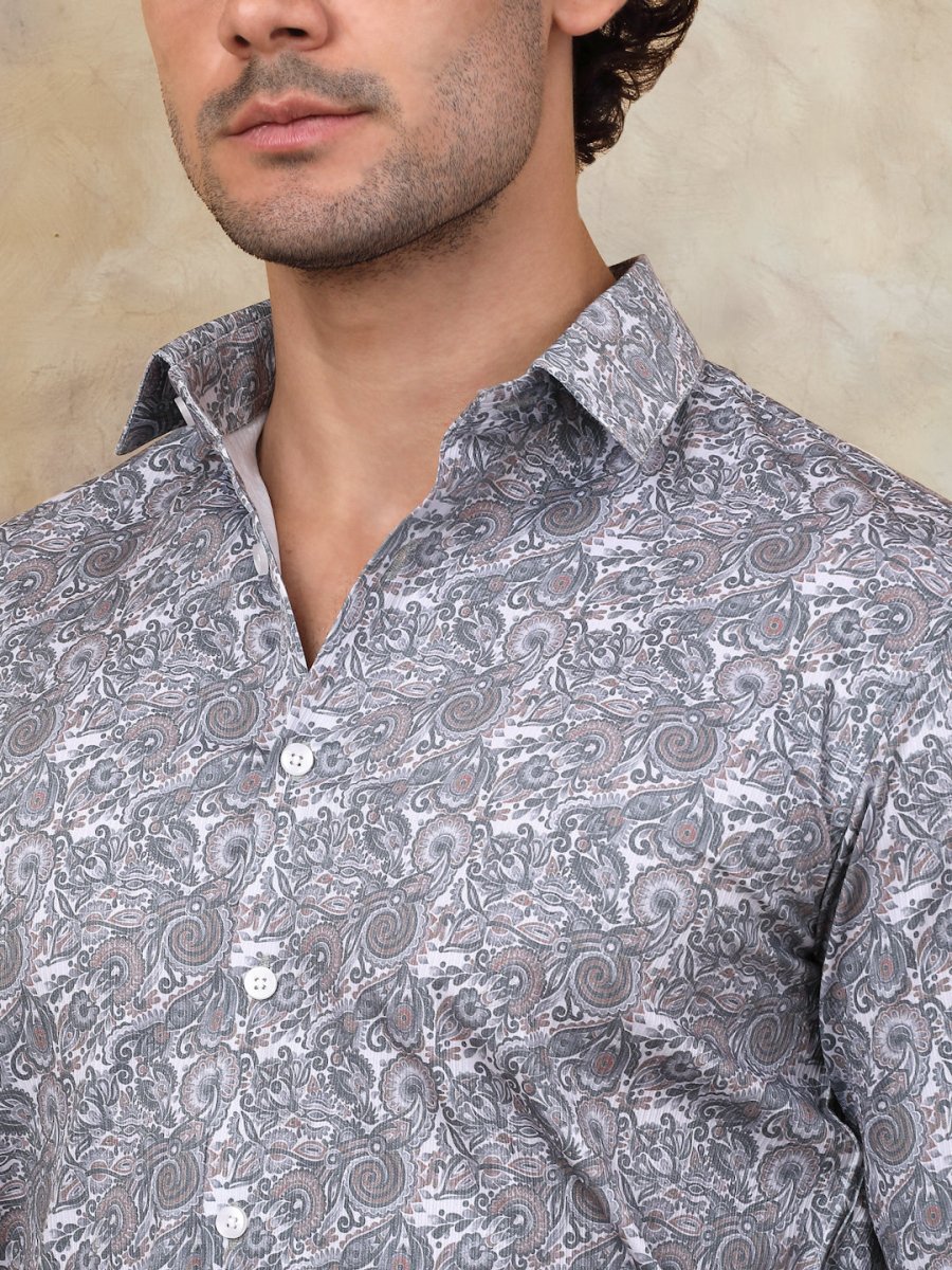 Printed Cotton Casual Shirt for Mens. - SF_945Grey_S