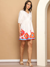 Printed Flared Dress For Women - JND_1034White_XS