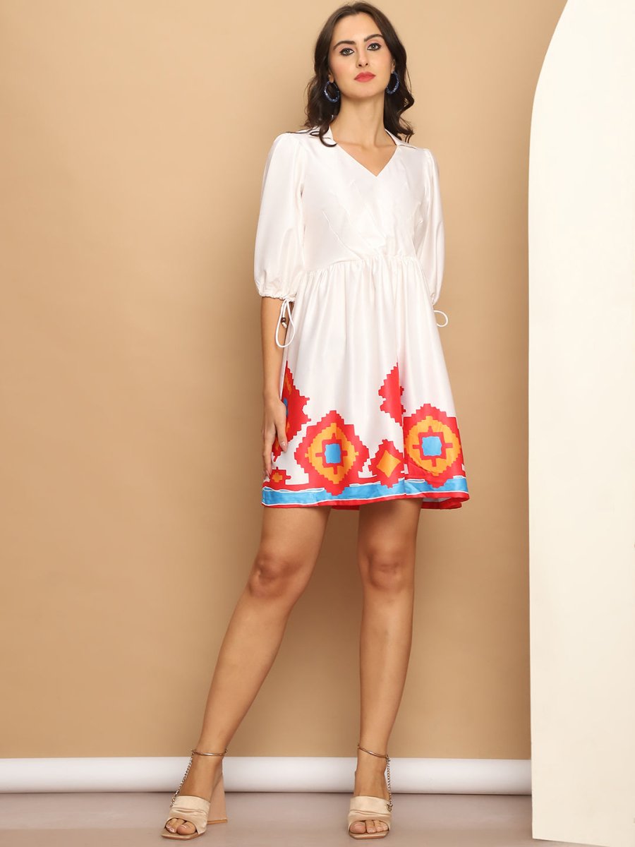 Printed Flared Dress For Women - JND_1034White_XS