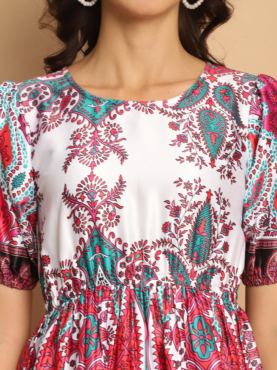Printed Flared Dress For Women - JND_1038Pink_XS