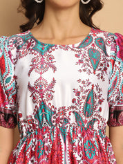 Printed Flared Dress For Women - JND_1038Pink_XS