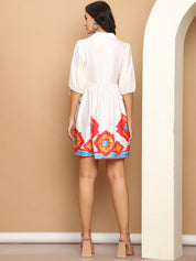 Printed Flared Dress For Women - JND_1034White_XS