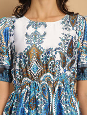 Printed Flared Dress For Women - JND_1038Blue_XS