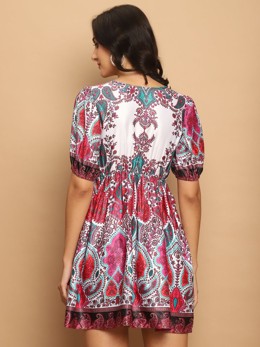 Printed Flared Dress For Women - JND_1038Pink_XS