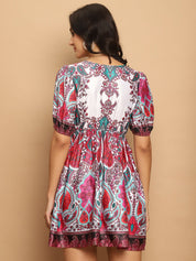 Printed Flared Dress For Women - JND_1038Pink_XS
