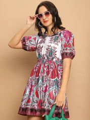 Printed Flared Dress For Women - JND_1038Pink_XS