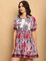 Printed Flared Dress For Women - JND_1038Pink_XS