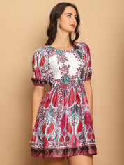 Printed Flared Dress For Women - JND_1038Pink_XS