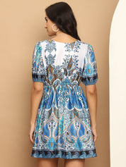 Printed Flared Dress For Women - JND_1038Blue_XS