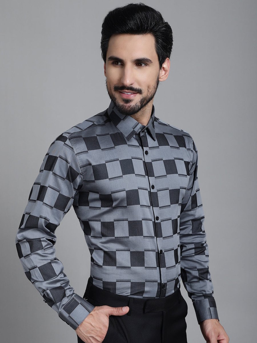 Printed Formal Shirt - SF_901Grey_S