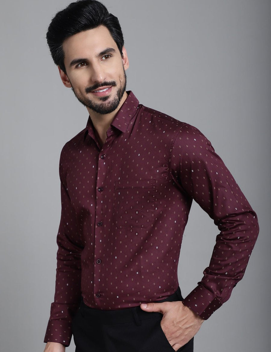 Printed Formal Shirt - SF_906Maroon_S