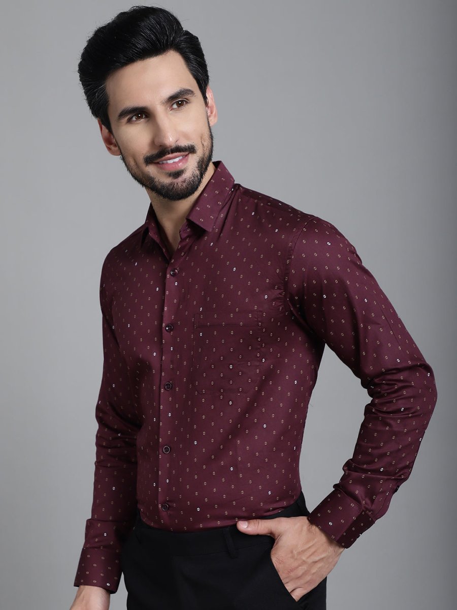Printed Formal Shirt - SF_906Maroon_S