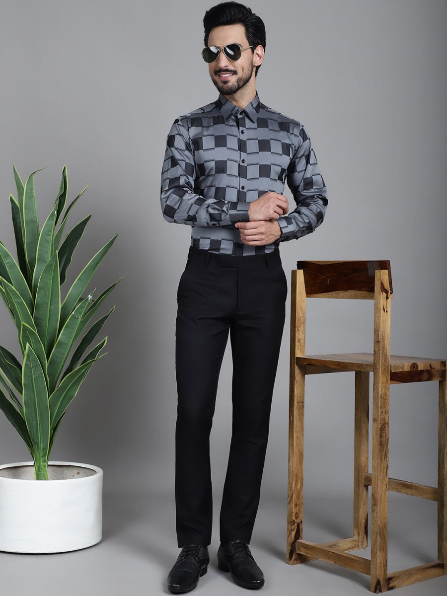Printed Formal Shirt - SF_901Grey_S