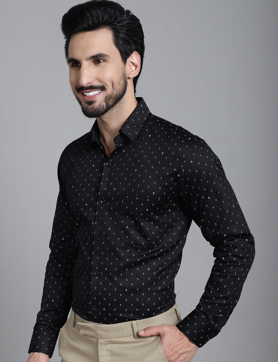 Printed Formal Shirt - SF_906Black_S